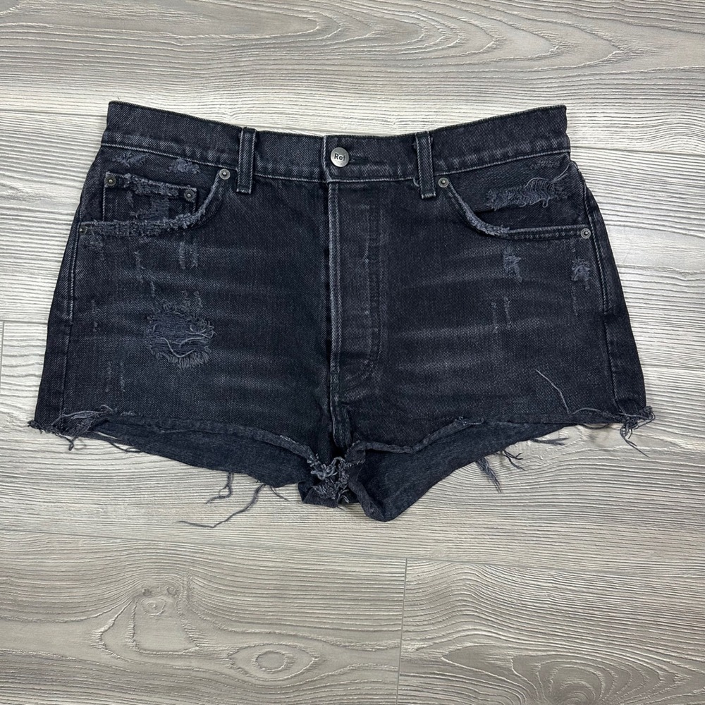 Reformation Black Distressed Denim Shorts - SIZE 29 Grunge Summer Vacation Beach